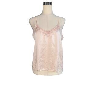 Silk Brand Womens Full Silk Pink Hand Embroidered Strap Intimate Slip Tank Large